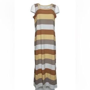 Isaac Mizrahi Live Petite Wide Dress L Stripe Maxi Brown NWT IN PACKAGINGUnopend